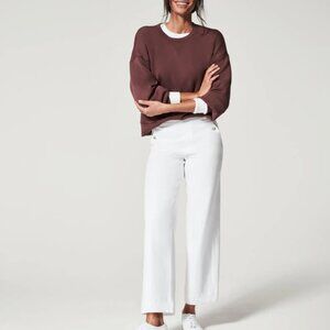 NEW Spanx Sailor Button Pocket Stretch Cropped Wide Leg Pants White